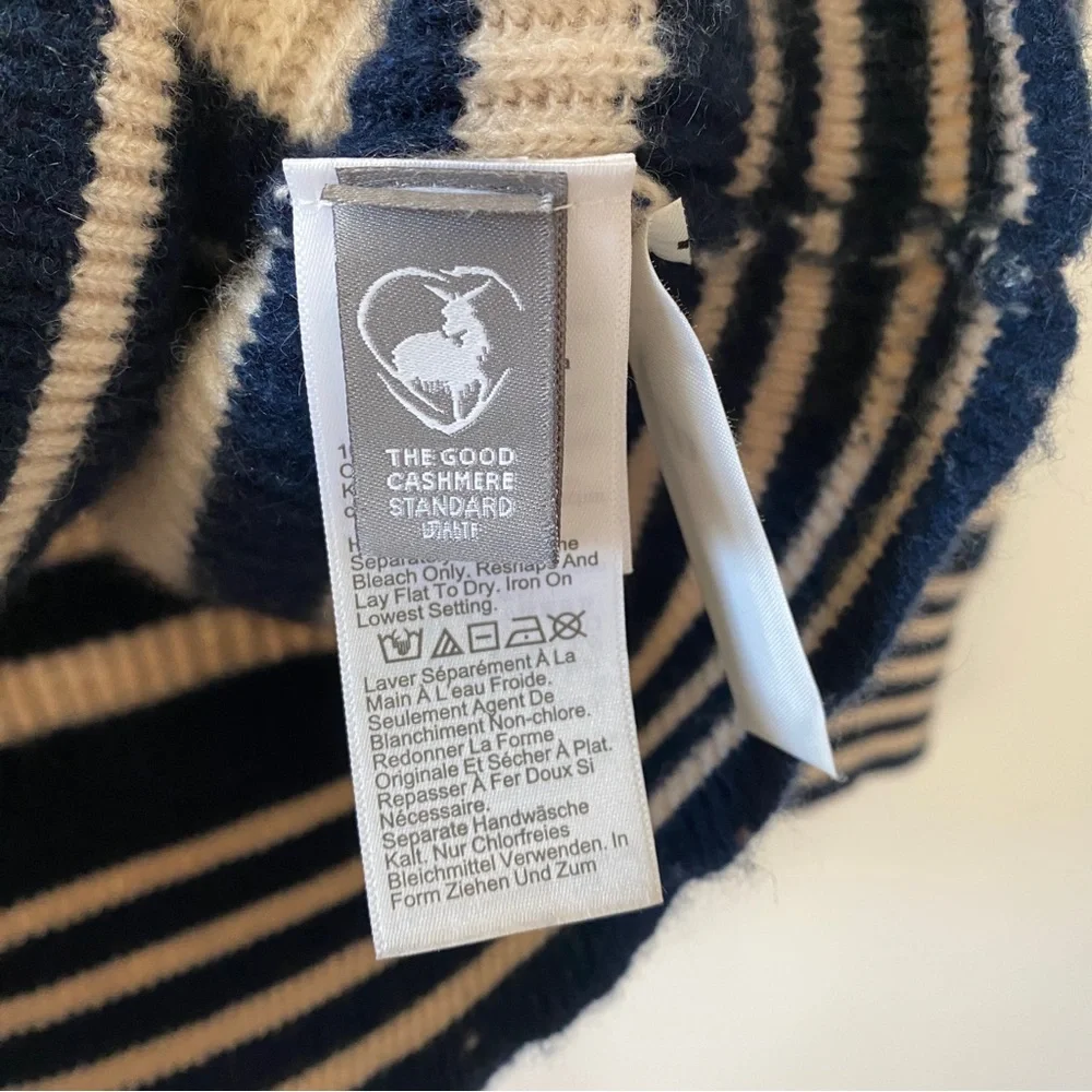 100% Cashmere Ribbed Oversized Crewneck Sweater Stripe - Picture 9 of 10